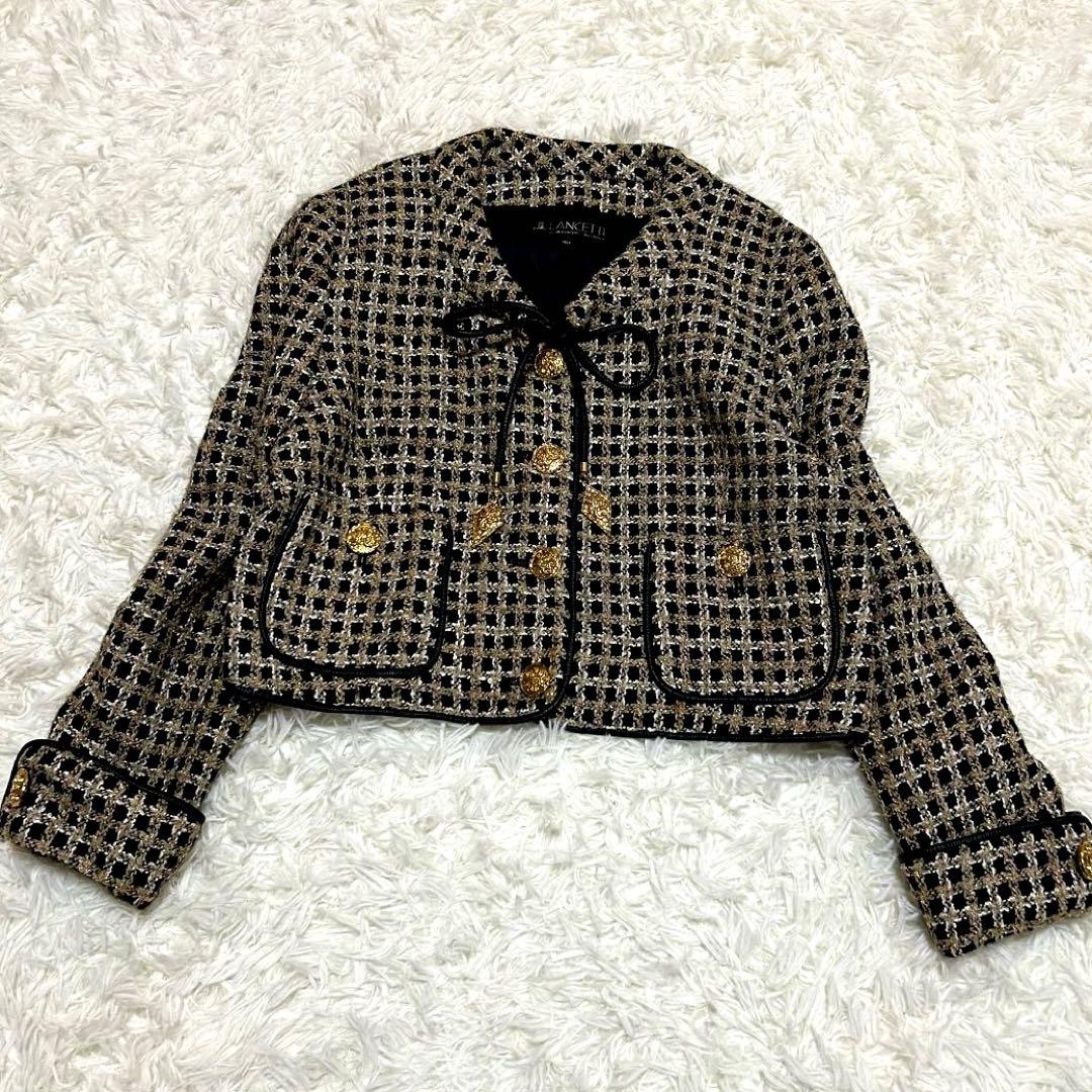 LANCETTI 千鳥格子柄 40 L 金ボタン ヨーロッパ製生地 高級感