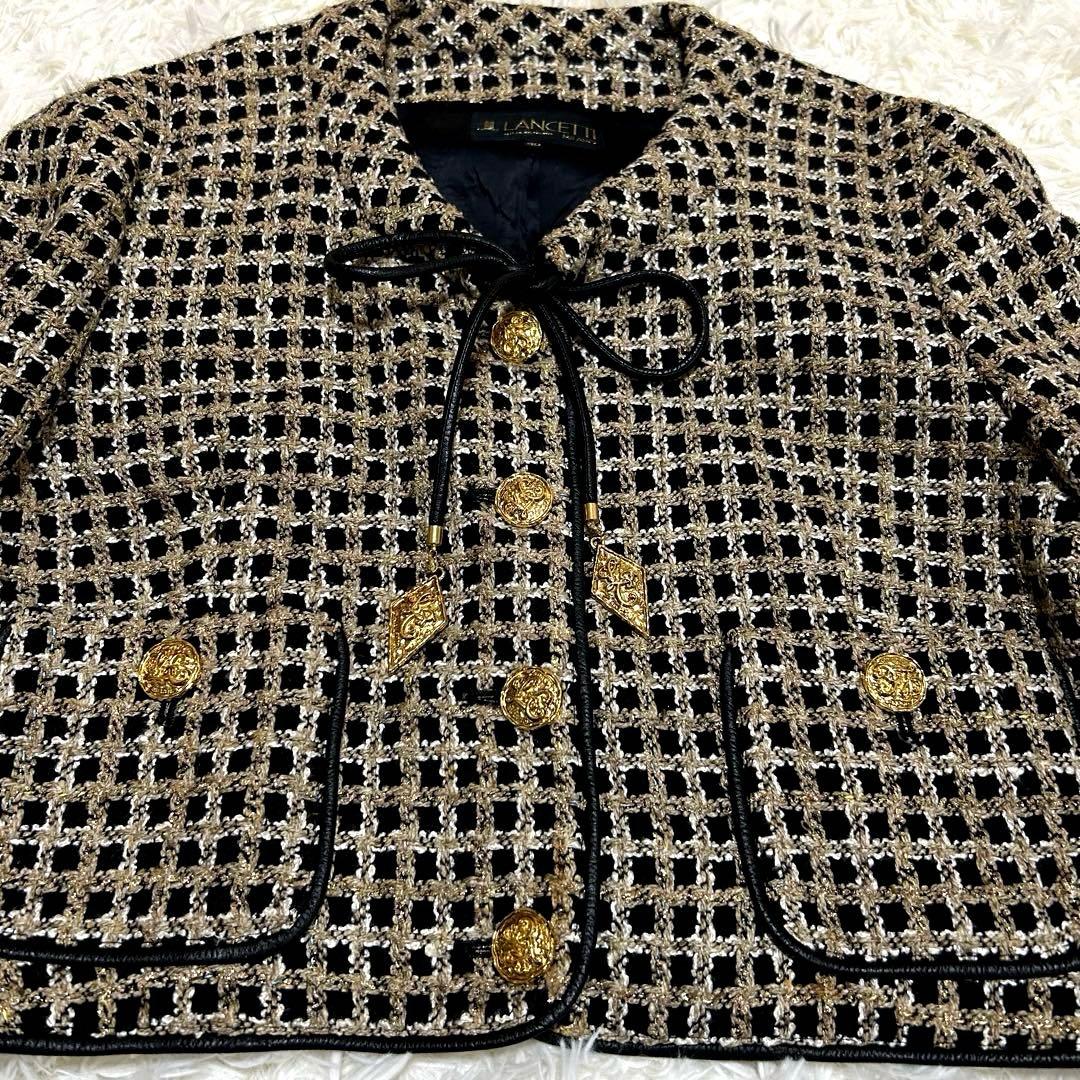 LANCETTI 千鳥格子柄 40 L 金ボタン ヨーロッパ製生地 高級感