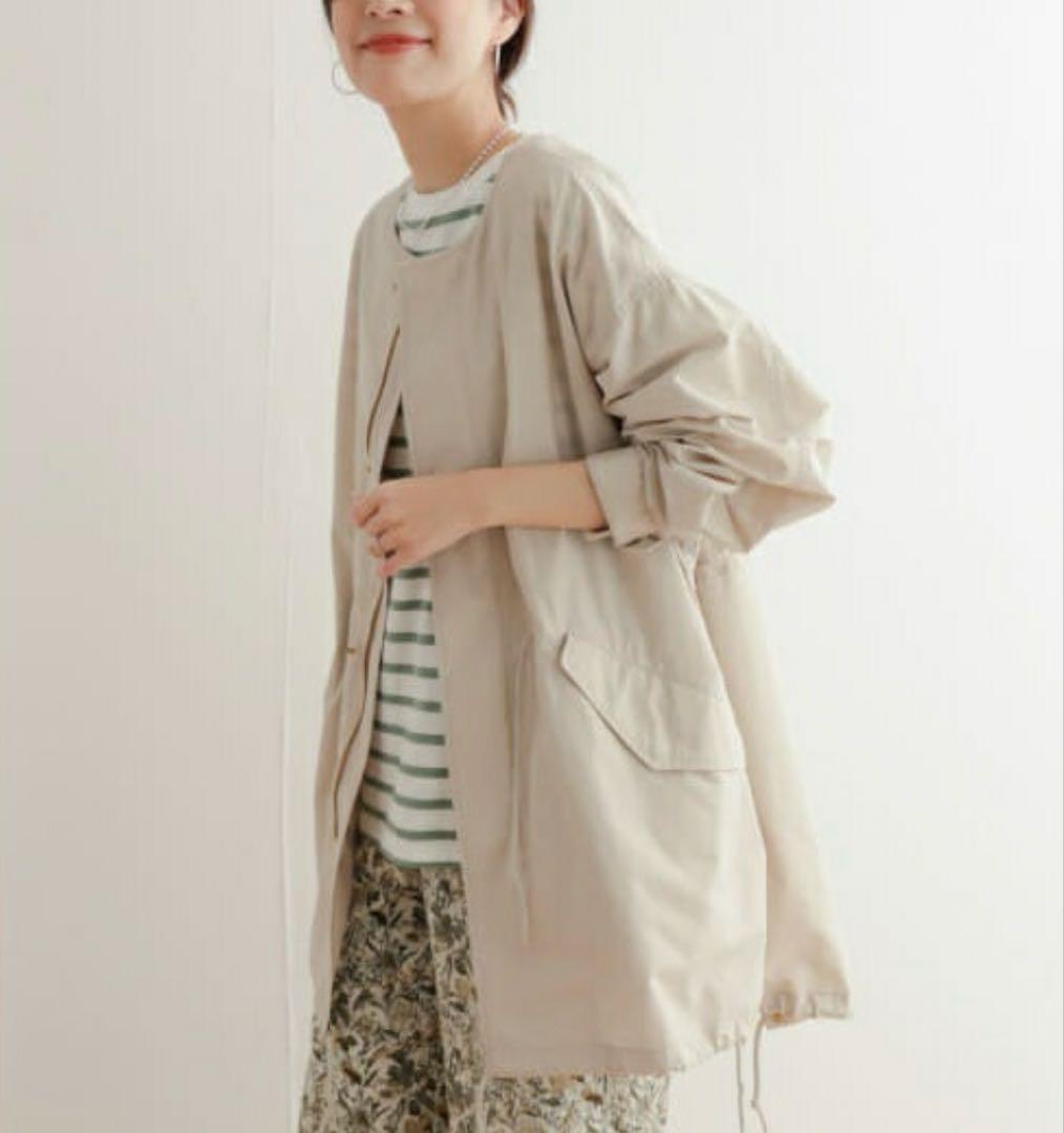 URBAN RESEARCH DOORS ノーカラーモッズコート ライトベージュ