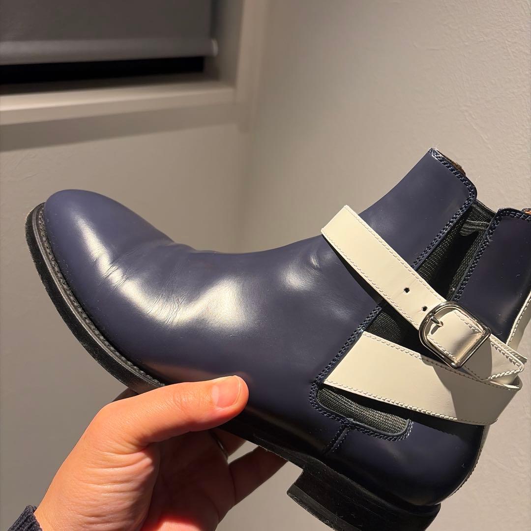 バレンシアガ BALENCIAGA サイドゴアベルト付ブーツ38 ネイビー中古品