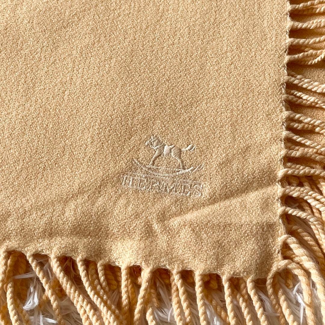 HERMES ストール　カシミヤ　ベージュ　エルメス　無地　マフラー　膝掛け