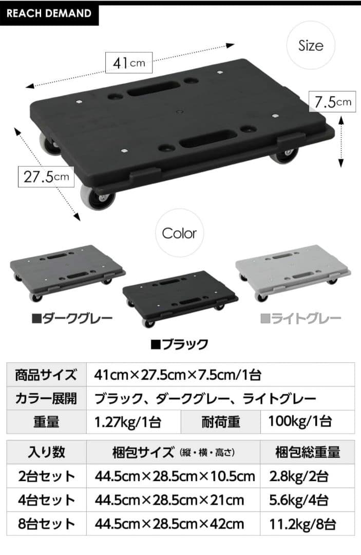 ミニ 平台車 ライトグレー　キャスター付き4個セット