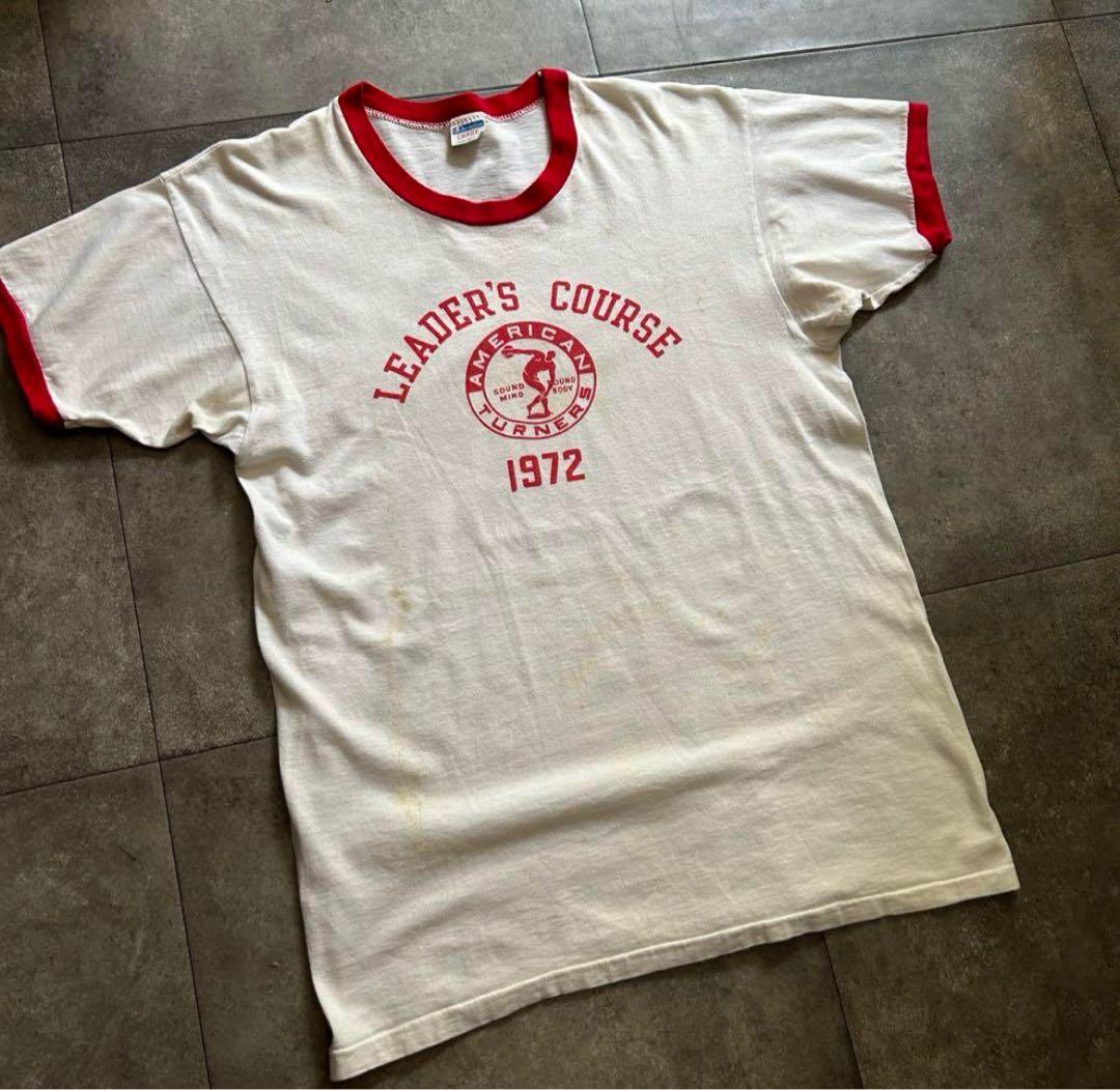 中*竹様 70s チャンピオン リンガーtシャツ USA製 染み込みプリント レ