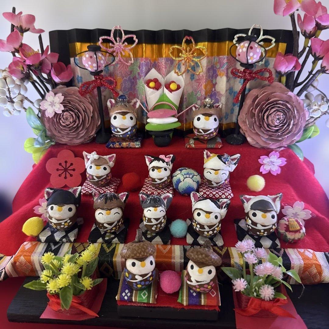 どんぐりアート♡ねこ帽子お雛様オブジェ＆春のオブジェ2品♡