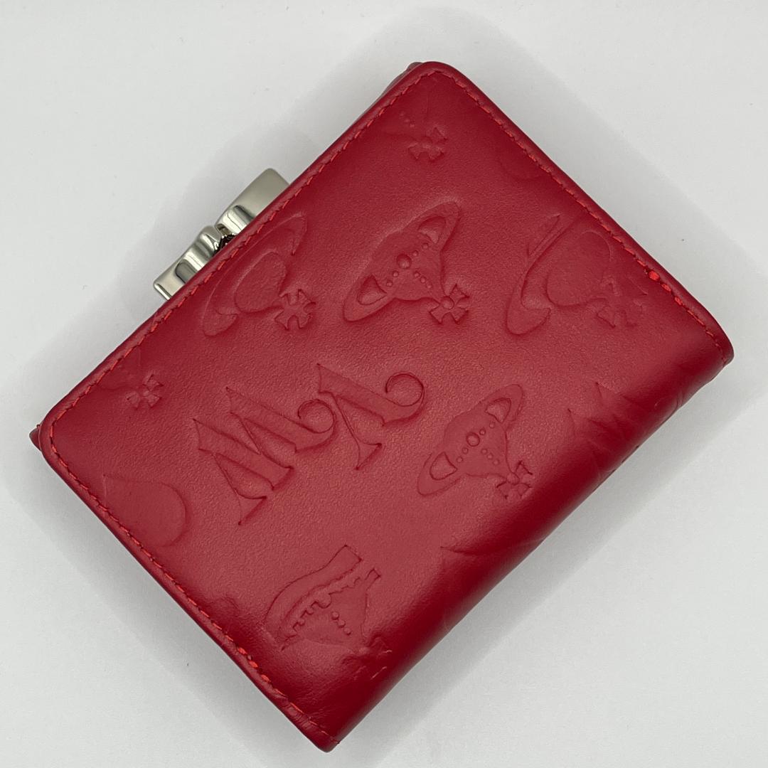 Vivienne Westwood 折財布 レッド 赤 銀 型押し がま口定番