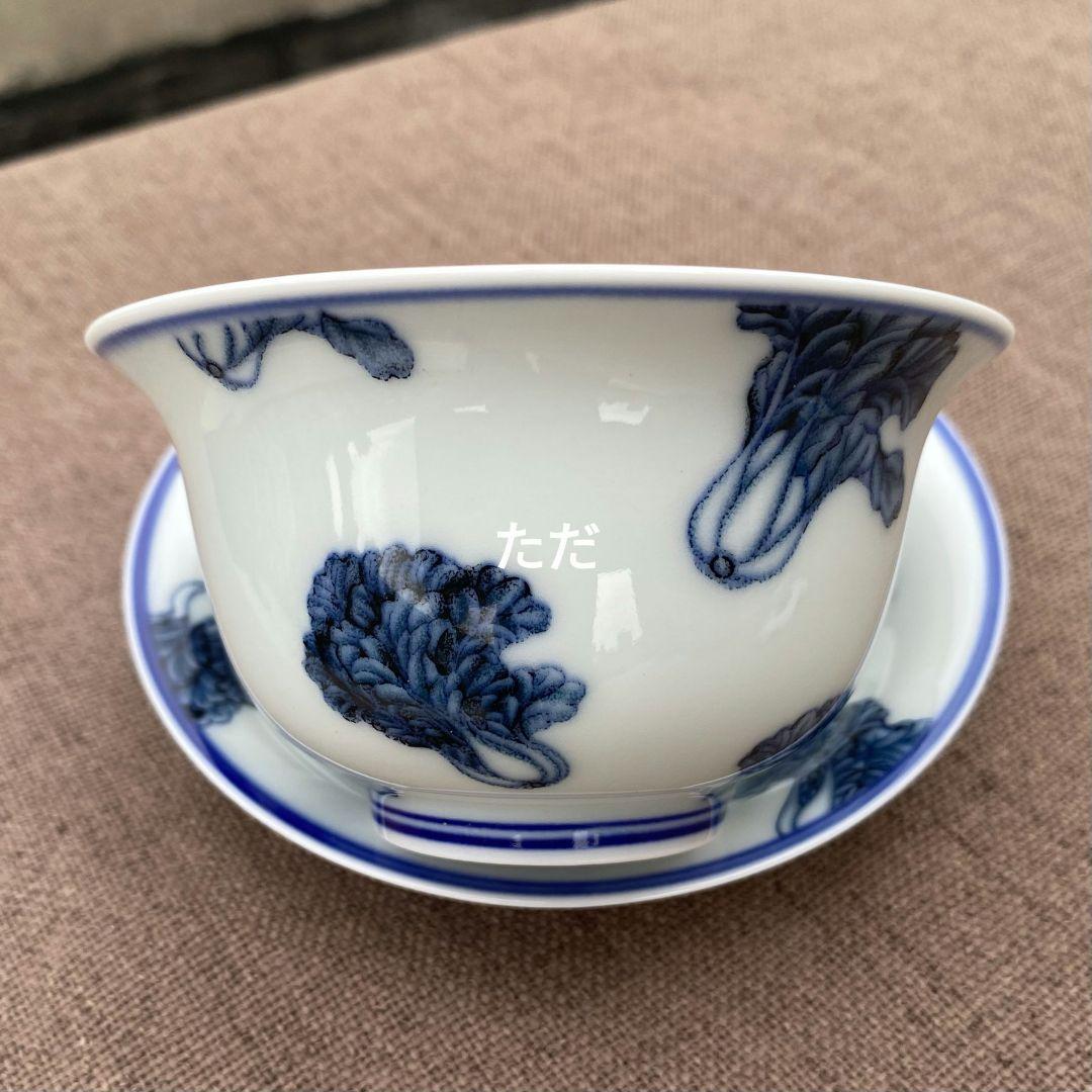 青花百財三才蓋碗 中国茶器 景徳镇 蓋付き茶器 飲茶食器 煎茶具 未使用品