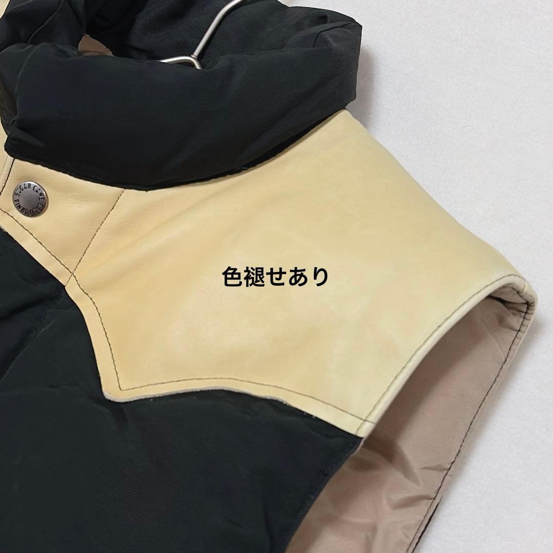 【人気】 シュガーケーン ダウンベスト レザーヨーク 牛革 本革 M 黒 羽織