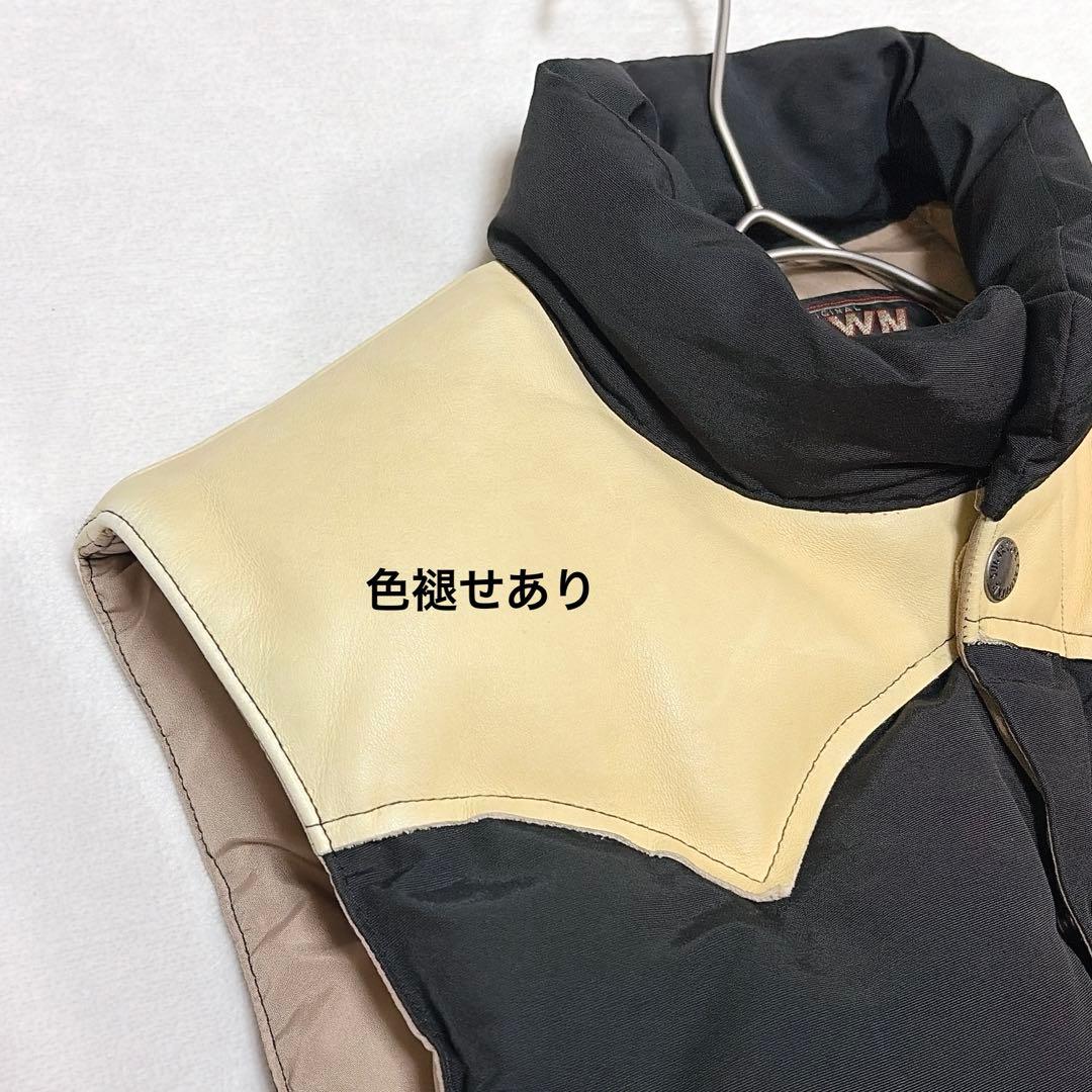 【人気】 シュガーケーン ダウンベスト レザーヨーク 牛革 本革 M 黒 羽織