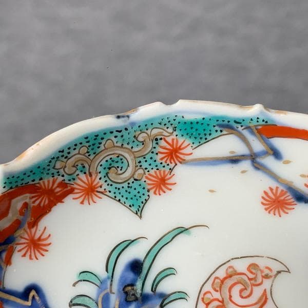 古伊万里冨貴長春金彩染錦輪花縁小皿5枚[B34328]