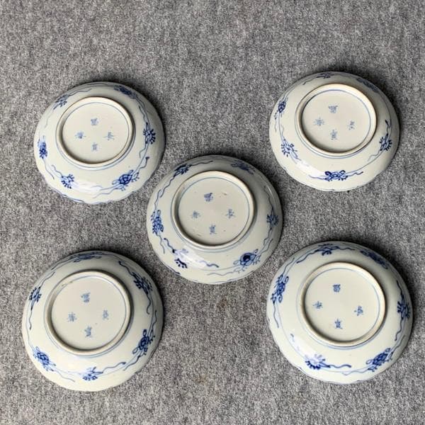 古伊万里冨貴長春金彩染錦輪花縁小皿5枚[B34328]