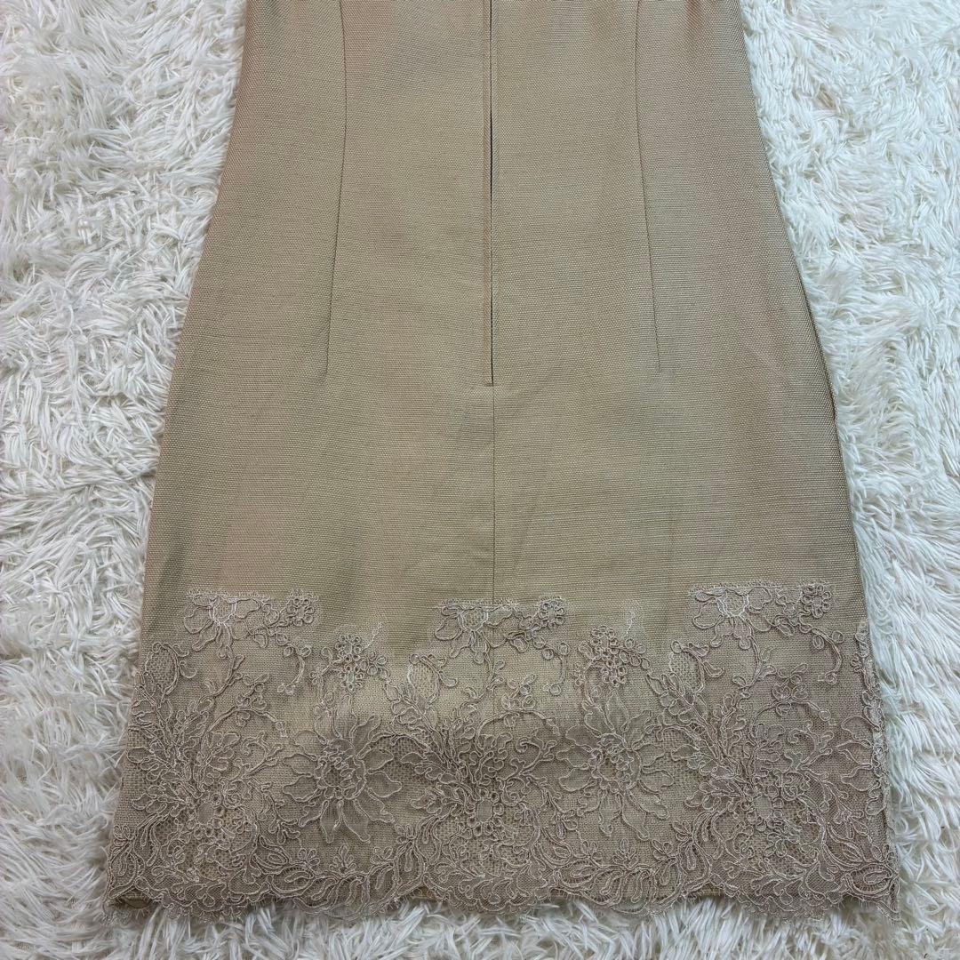 美品✨Foxey フォクシーシルクワンピース 花柄レース ベージュ ひざ丈 38