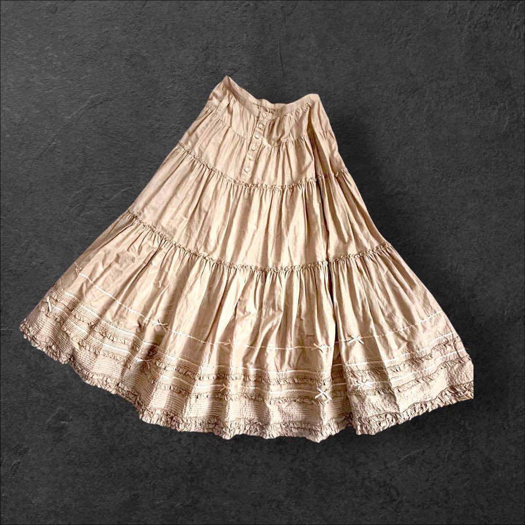 最終値下❤️ピンクハウス　ピコレースフリルリボン　ロングスカートペチコートベージュ