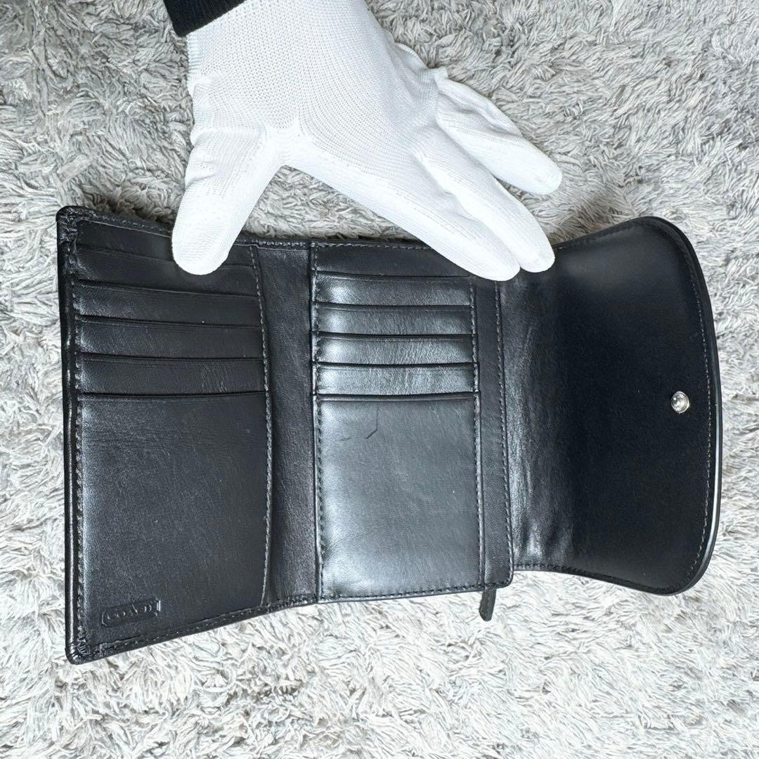COACH コーチ 三つ折り財布 フラップ式 シグネチャー柄 ブラック