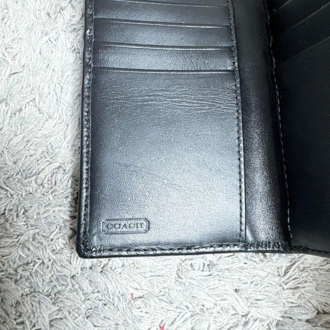 COACH コーチ 三つ折り財布 フラップ式 シグネチャー柄 ブラック