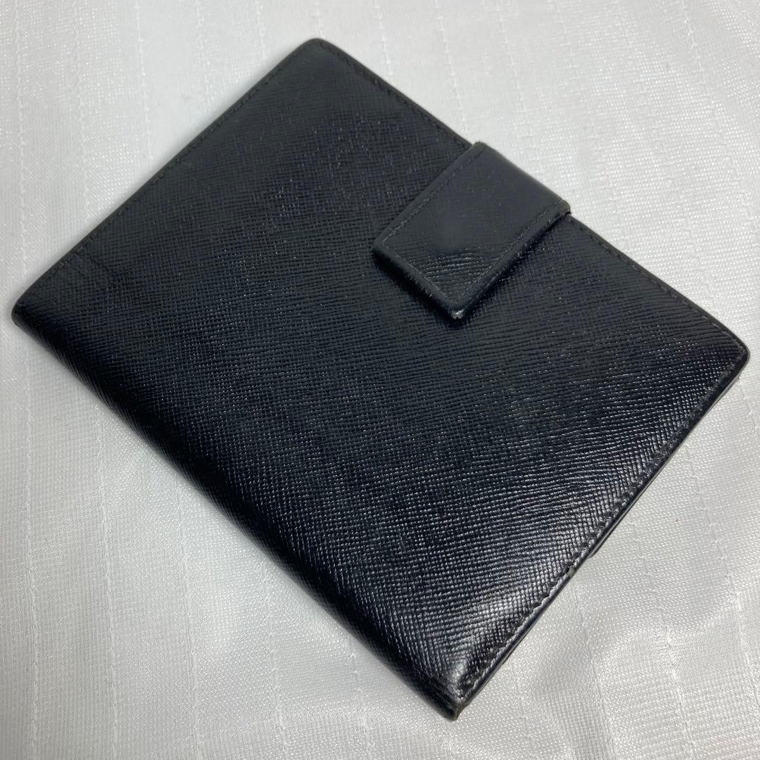 PRADA プラダ 二つ折り財布 サフィアーノレザー 三角ロゴ ブラックWホック