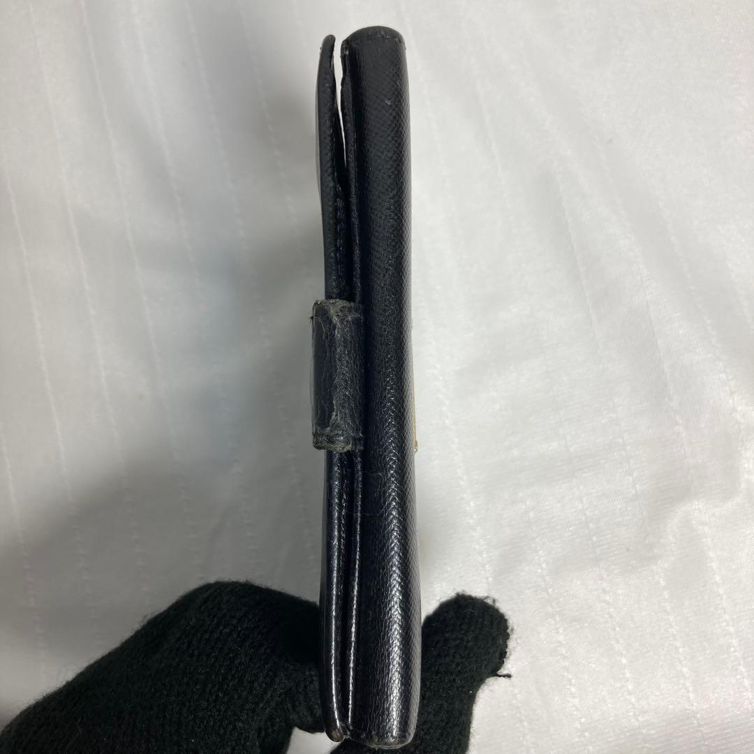 PRADA プラダ 二つ折り財布 サフィアーノレザー 三角ロゴ ブラックWホック