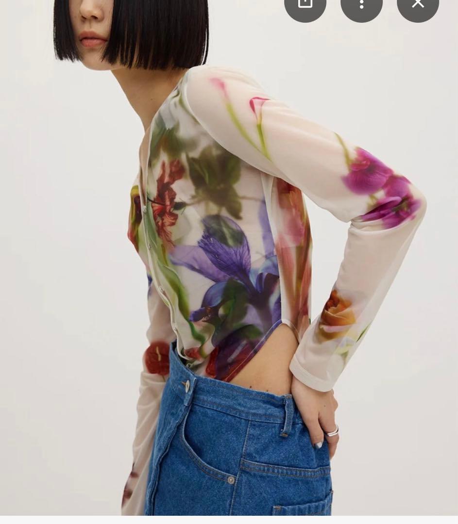 トップス Ameri 2WAY SMOKE FLOWER SHEER TOPS