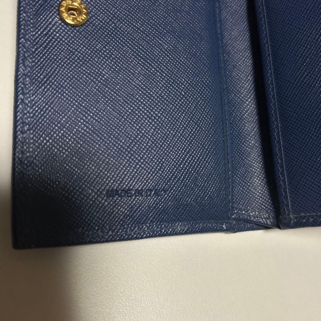 美品❣️PRADA サフィアーノレザー 三つ折り財布 ネイビー