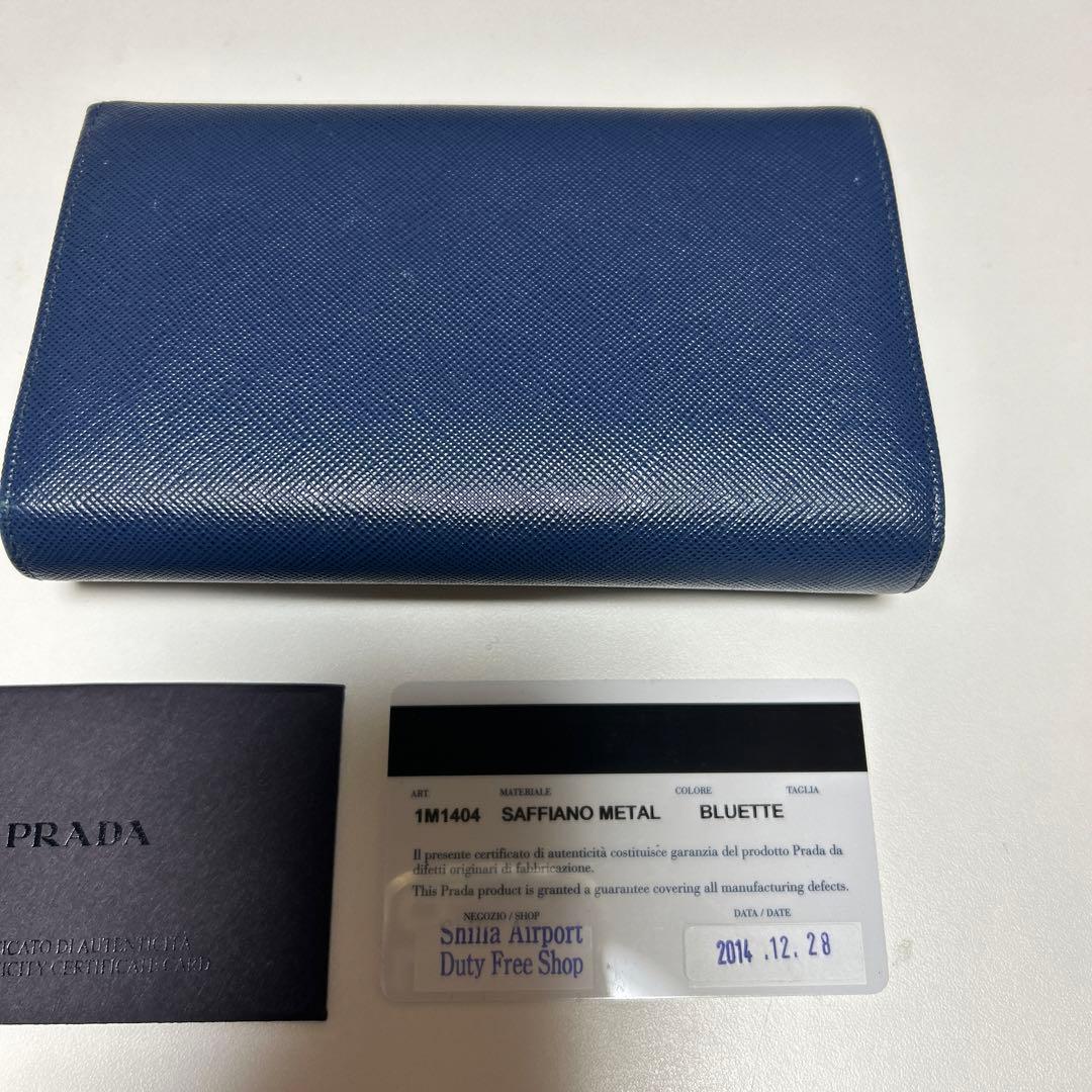美品❣️PRADA サフィアーノレザー 三つ折り財布 ネイビー