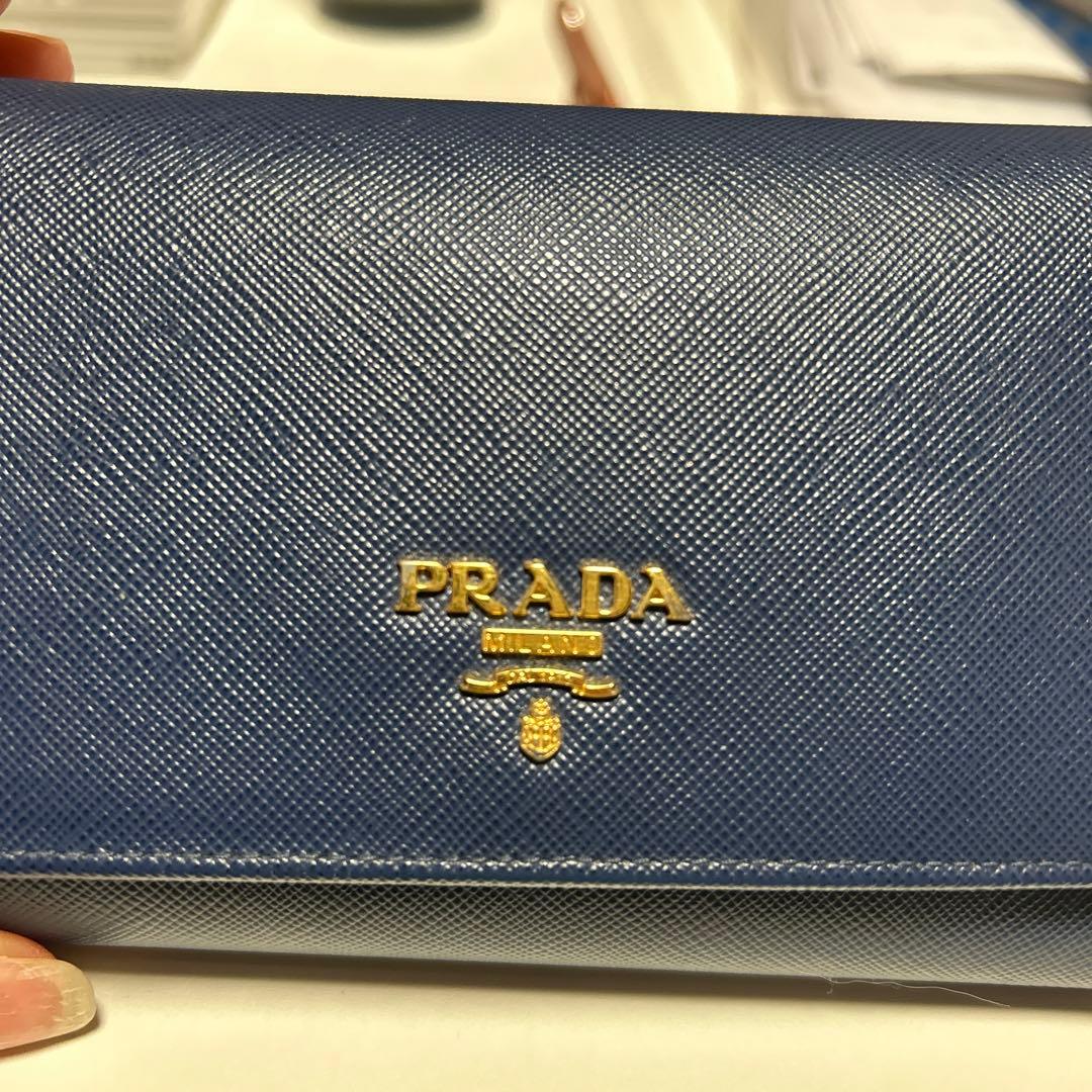 美品❣️PRADA サフィアーノレザー 三つ折り財布 ネイビー