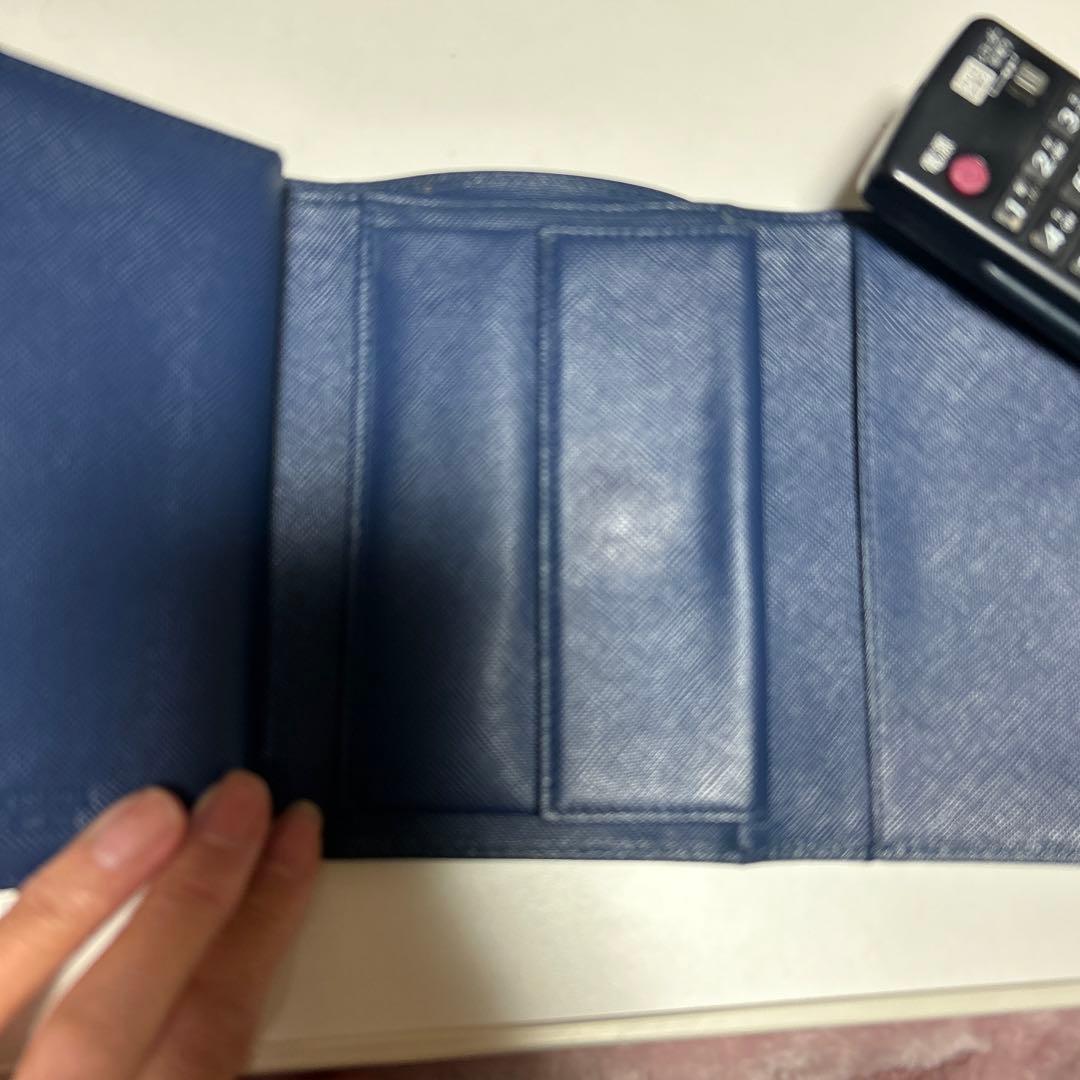 美品❣️PRADA サフィアーノレザー 三つ折り財布 ネイビー