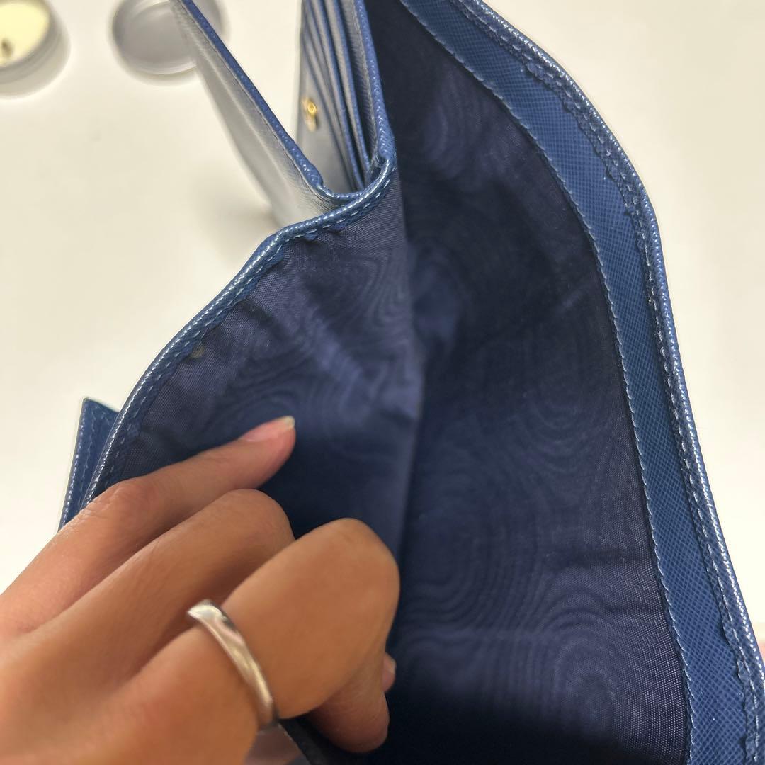 美品❣️PRADA サフィアーノレザー 三つ折り財布 ネイビー