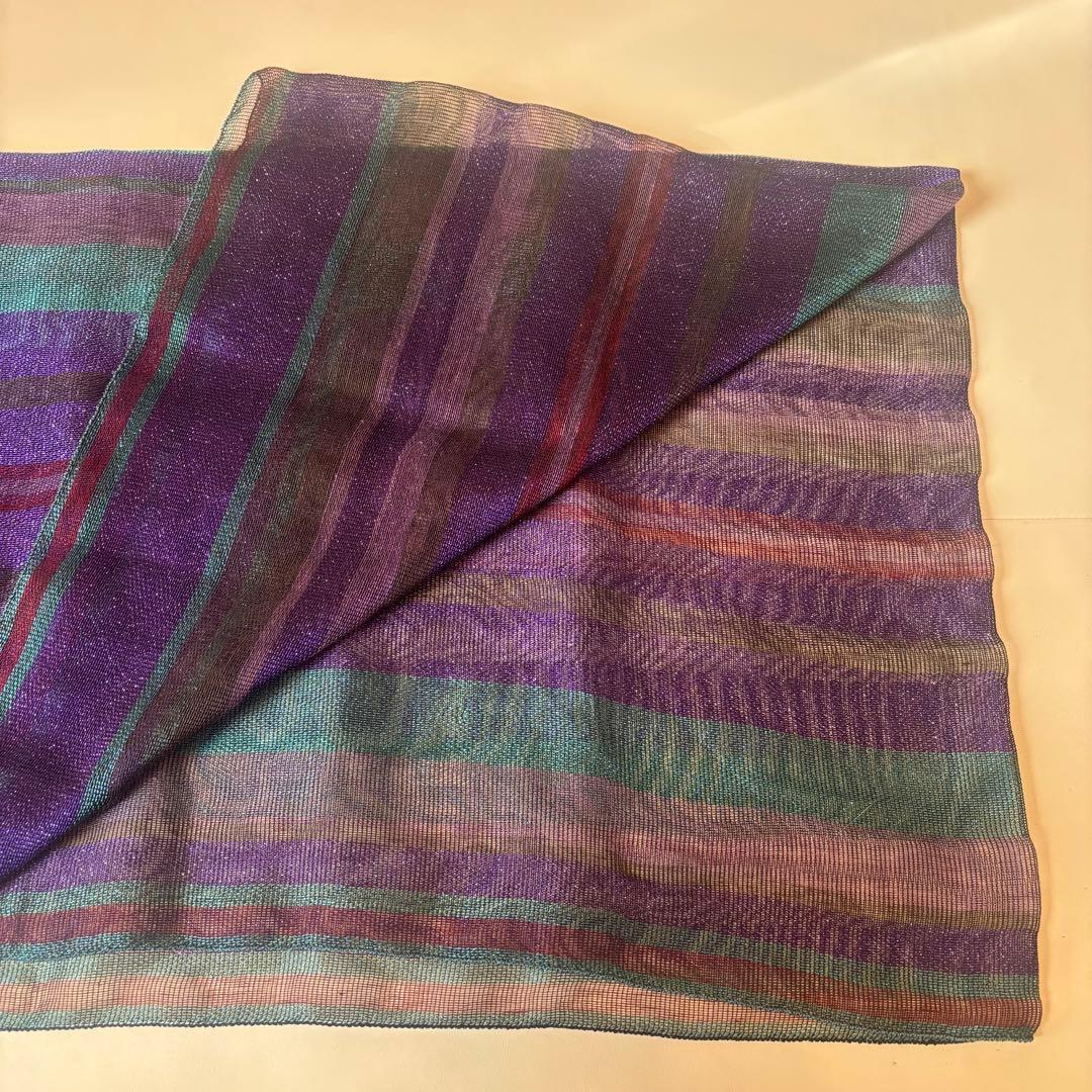 ETRO エトロ ストール リネン×シルク ラメ混 ボーダー イタリア製