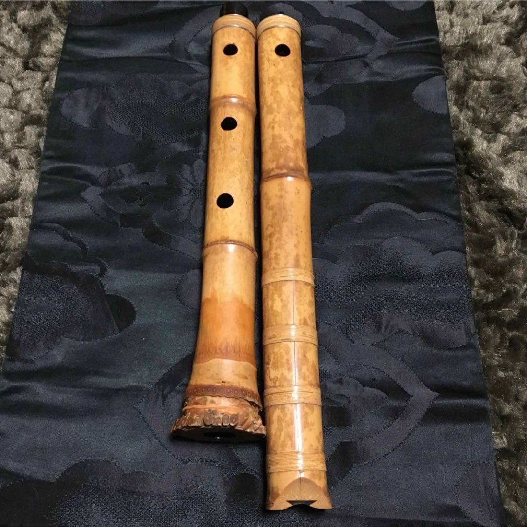 尺八 琴古流 在銘 二尺一寸管 中継ぎ 籐巻き 銀三線
