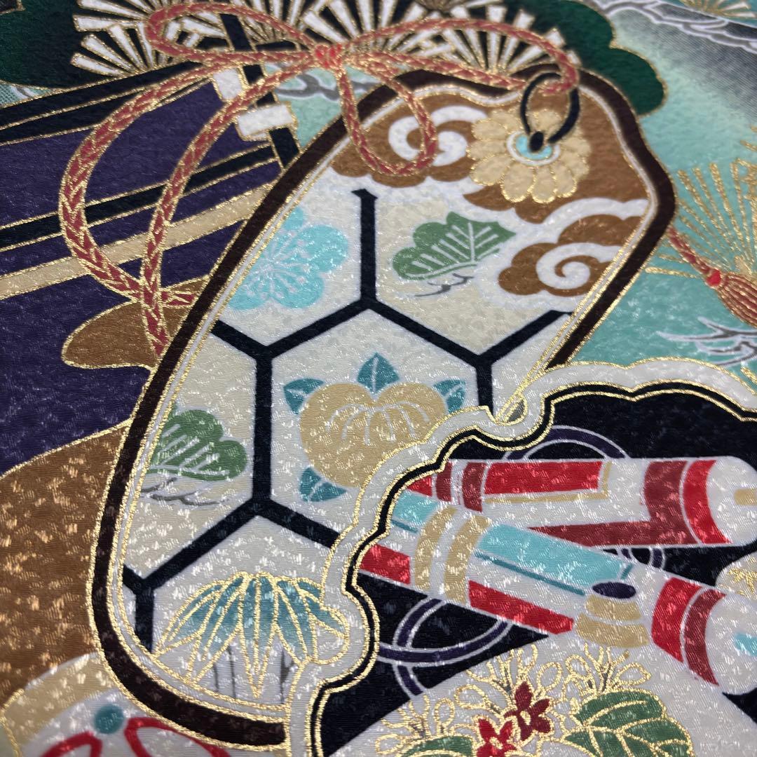 【新品/日本製】お宮参り 産着 男の子 合繊 洗える着物 金刺繍入 金彩 黒