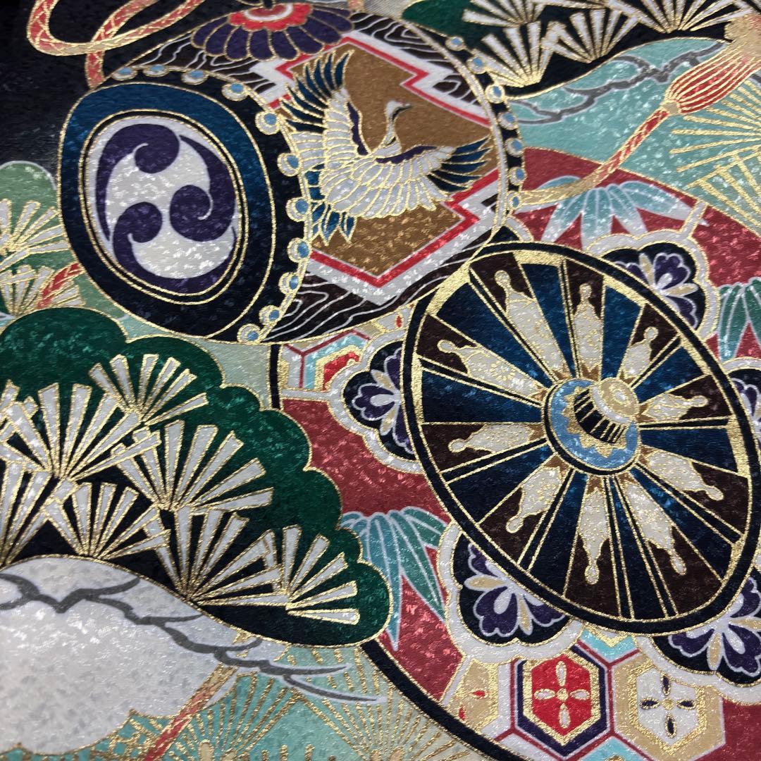 【新品/日本製】お宮参り 産着 男の子 合繊 洗える着物 金刺繍入 金彩 黒