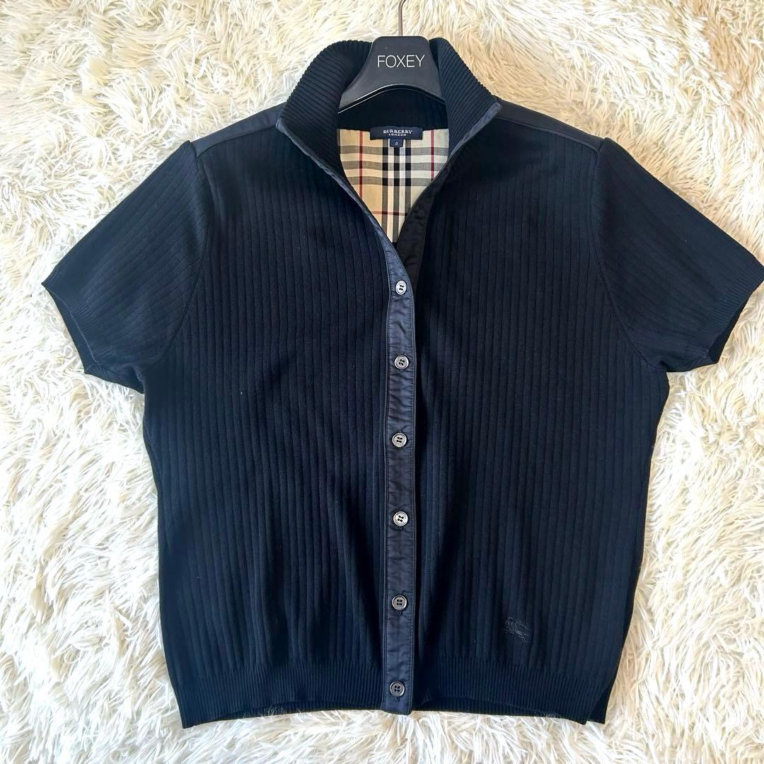 美品　バーバリーロンドン　ノバチェック　リブニット切り替えカットソー　ロゴ刺繍