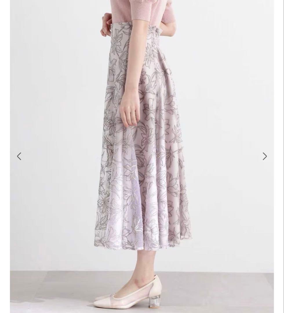 新品 プロポーションボディドレッシングフラワーオーガン刺繍スカート M ベージュ