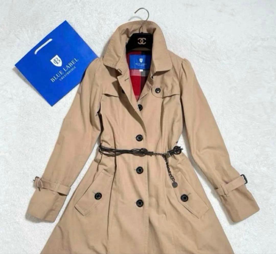 美品　ブルーレーベルクレストブリッジ　トレンチコート　ノバチェック　キャメル