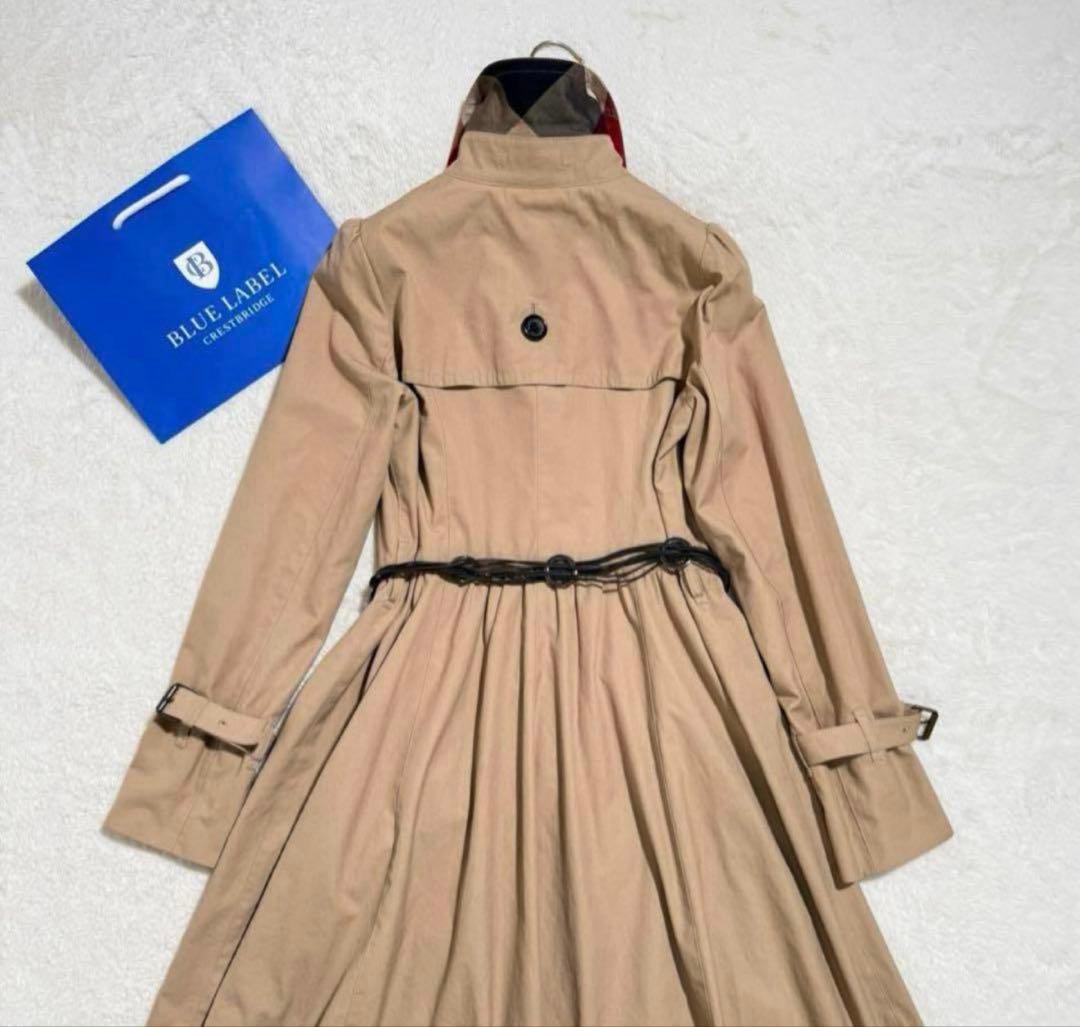 美品　ブルーレーベルクレストブリッジ　トレンチコート　ノバチェック　キャメル