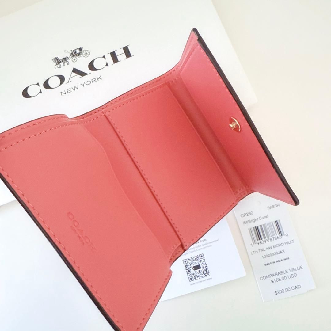 COACH コーチ　折り財布　ブライトコーラル　三つ折り財布　ミニウォレット