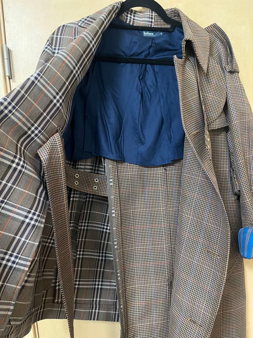 kolor レディーストレンチコート 20ss/1/ウール/BRW/チェック