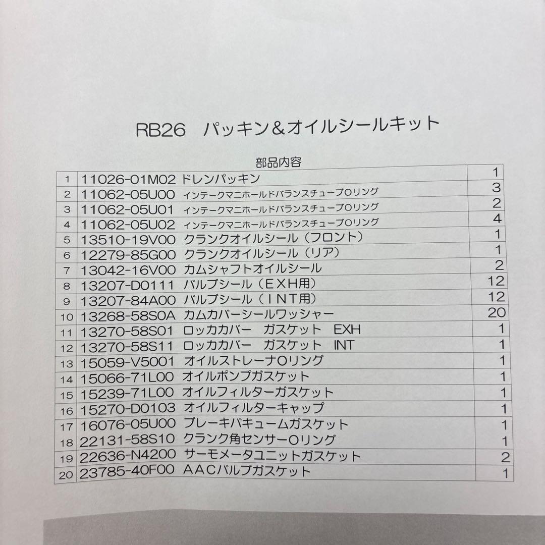 RB26 パッキン＆オイルシールキット　ナプレック社製