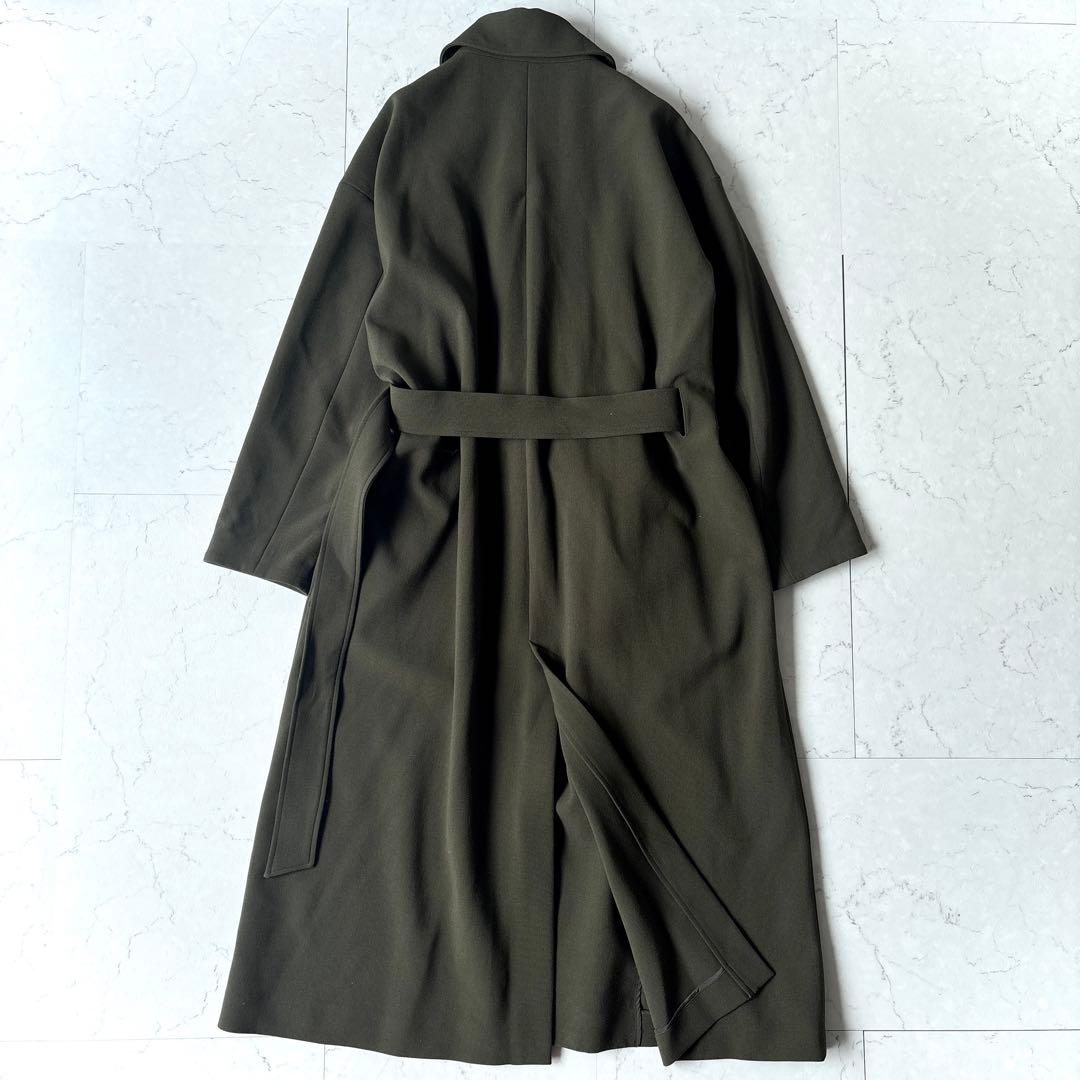 美品 エーピースタジオ 日本製 ベルテッド ウール ガウン ロングコート カーキ
