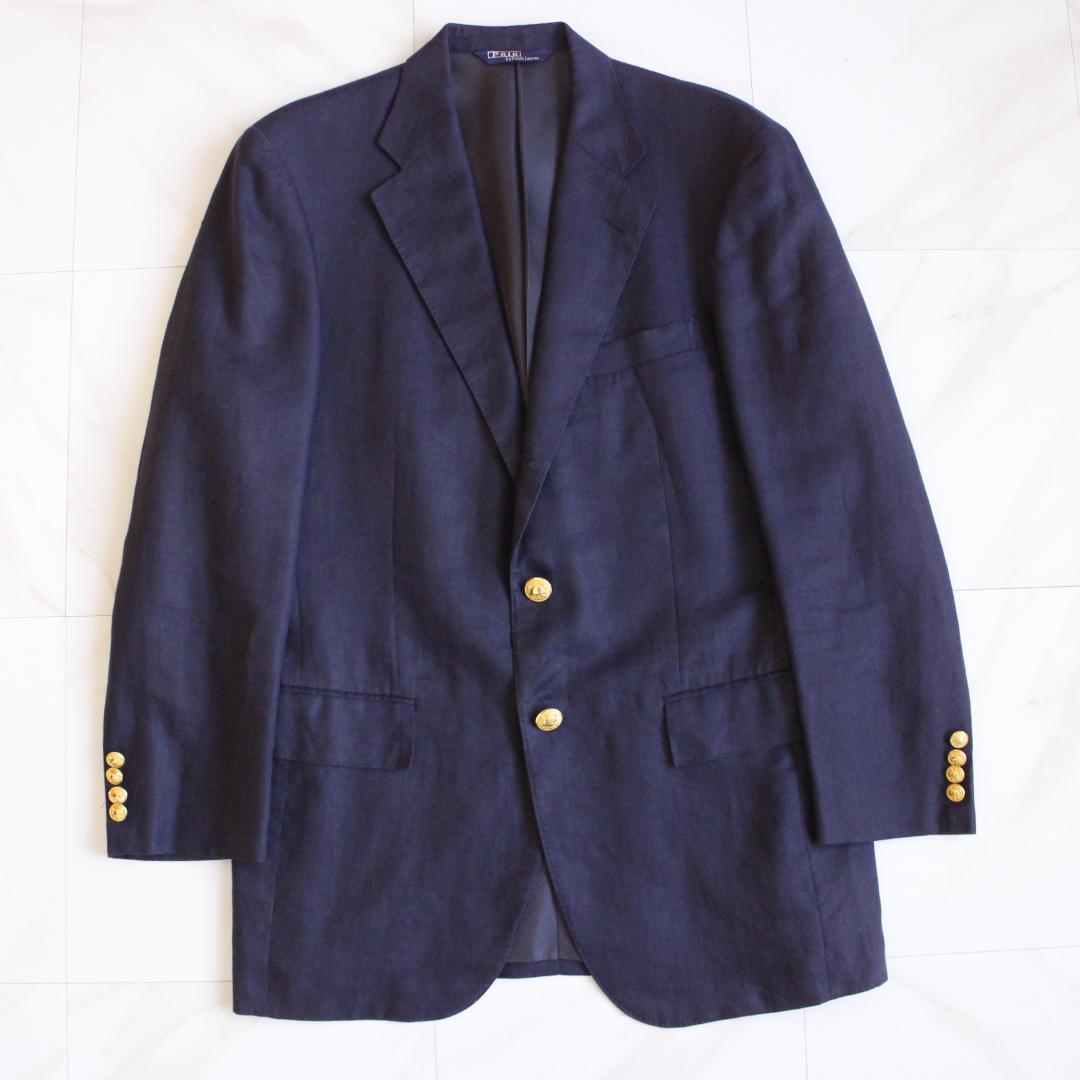 POLO RALPH LAUREN リネン 紺ブレ Lサイズ ネイビー 金ボタン
