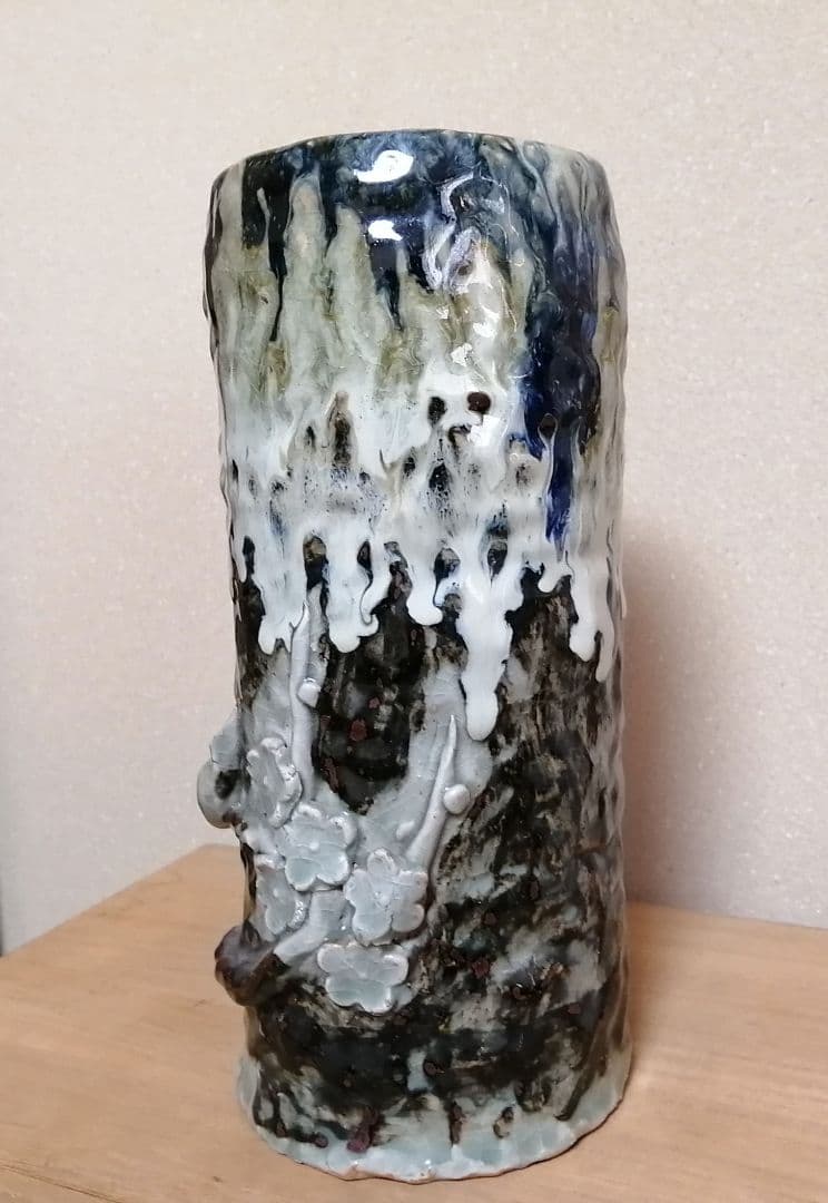相馬焼　梅に鶯　花入　伝統工芸品　珍品