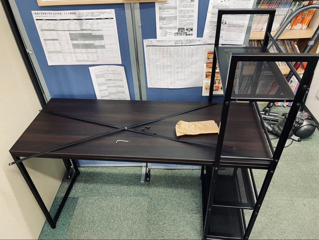 パソコンデスク 棚ラック付き 幅120×奥行45×高120cm 組み立て式 1台