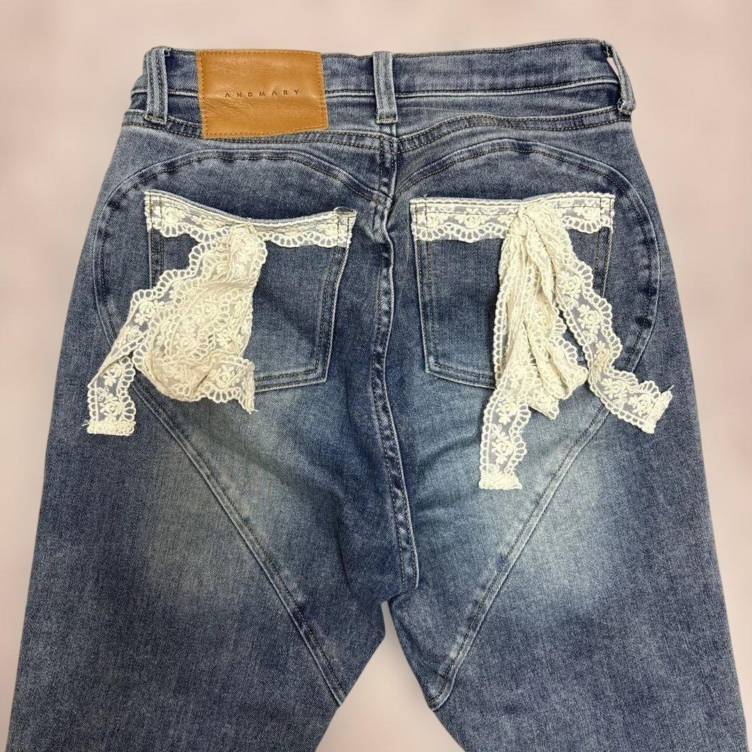パンツ andmary Lacey ribbon heart hip denim S