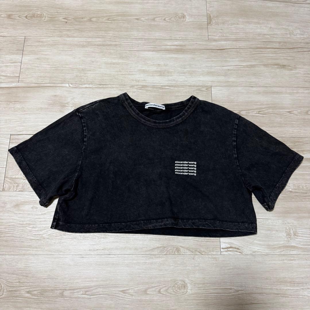 alexanderwang ダークグレー クロップド Tシャツ ロゴプリント