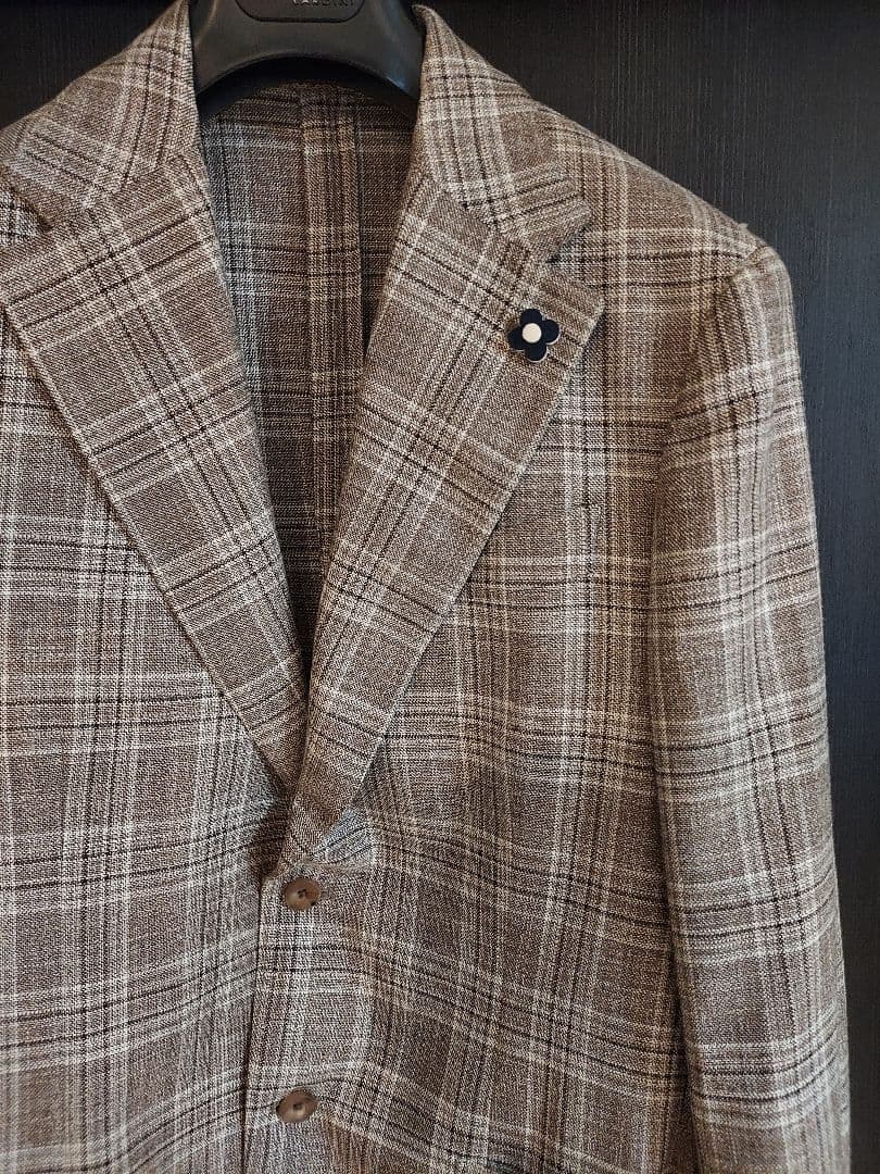 LARDINI ラルディーニ ウールシルクリネン混チェックジャケット 48