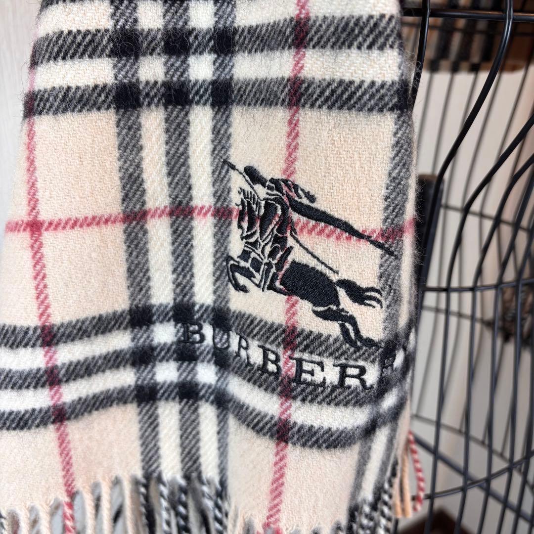 ★BURBERRY★ベージュノバチェック柄ストール★65×120★ホースロゴ刺繍