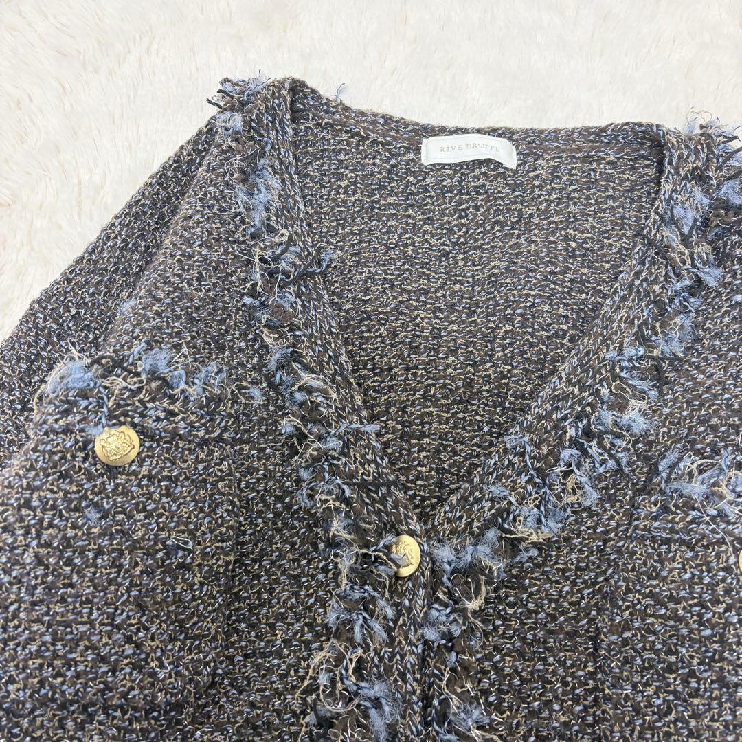 人気✨定価2.4万✨リヴドロワ　ツイードニットカーディガン　ノーカラージャケット