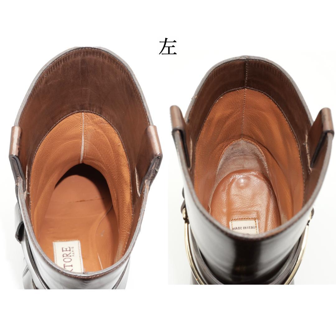 35　SARTORE　サルトル　クロスベルト　茶　ゴールド　4.5cmヒール