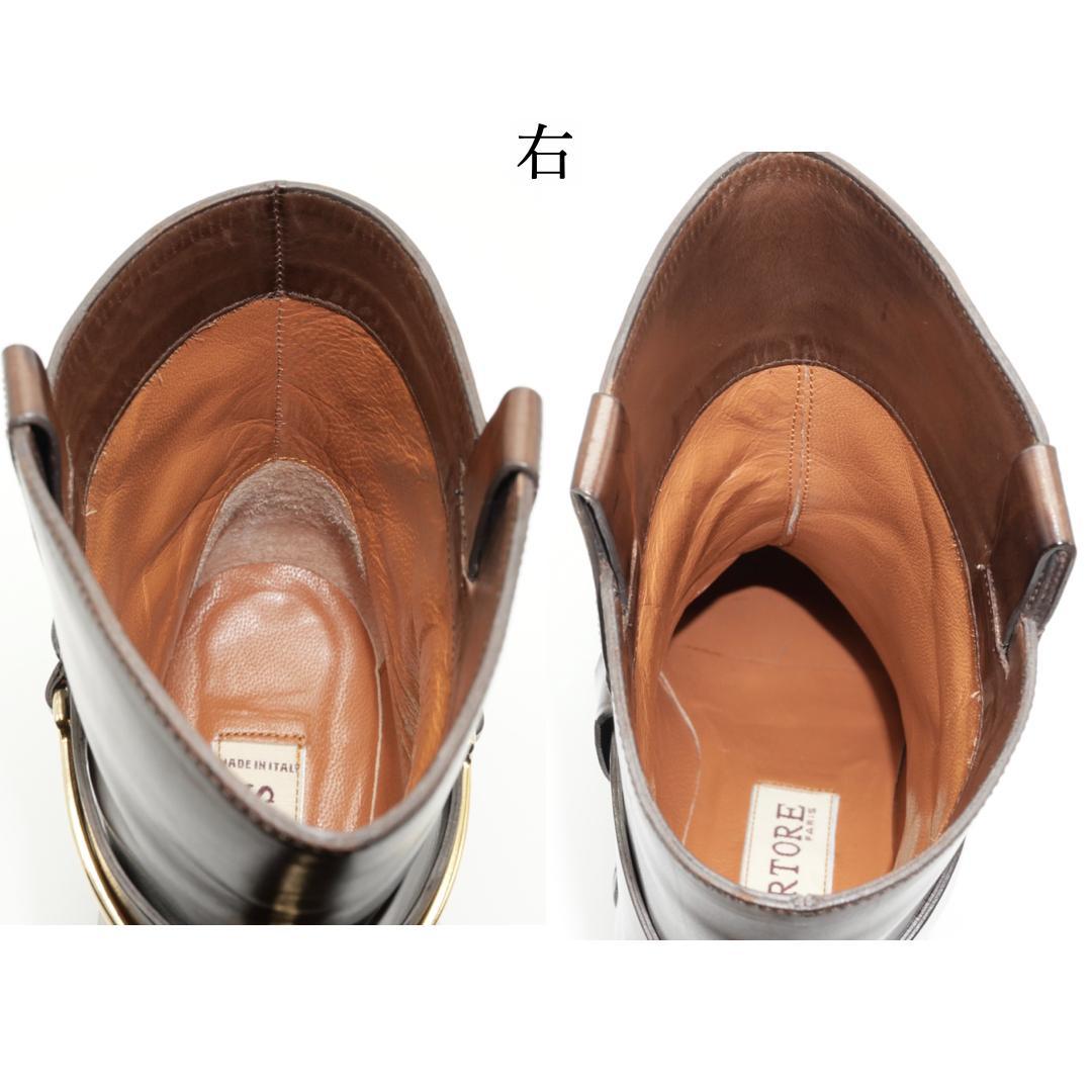 35　SARTORE　サルトル　クロスベルト　茶　ゴールド　4.5cmヒール