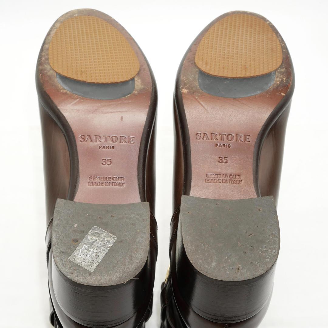 35　SARTORE　サルトル　クロスベルト　茶　ゴールド　4.5cmヒール
