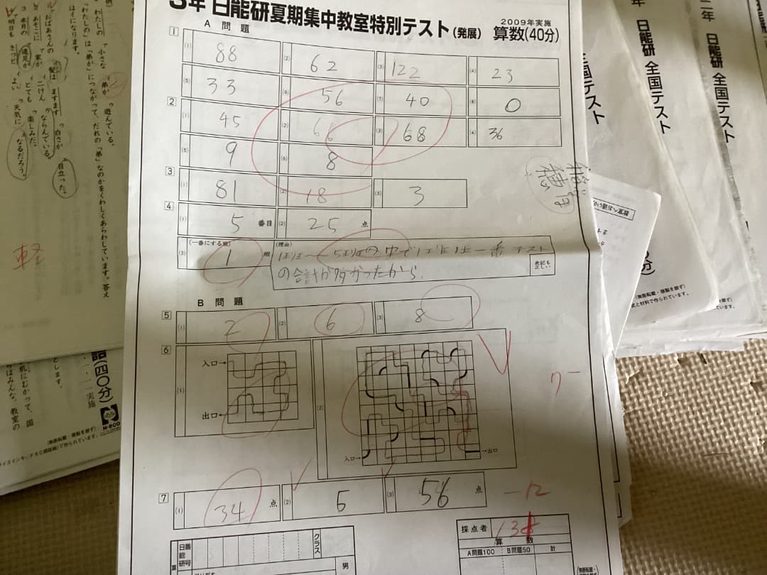 日能研　テスト　２年生　３年生　2008〜2010